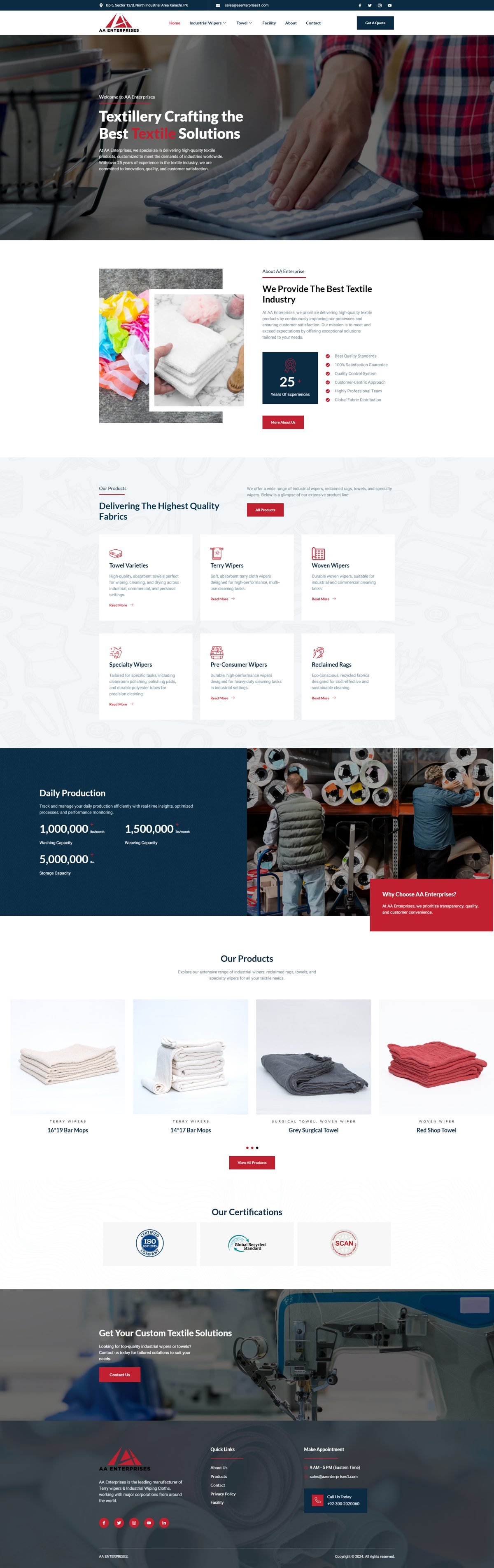 Full page screenshot of the AA Enterprises website built by SiteDigiCraft