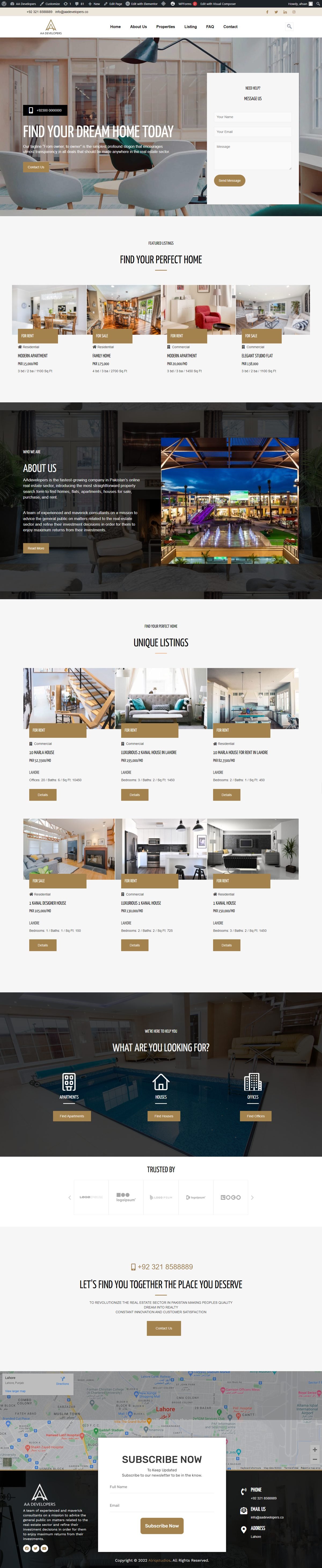Full page screenshot of the AA Developers website built by SiteDigiCraft
