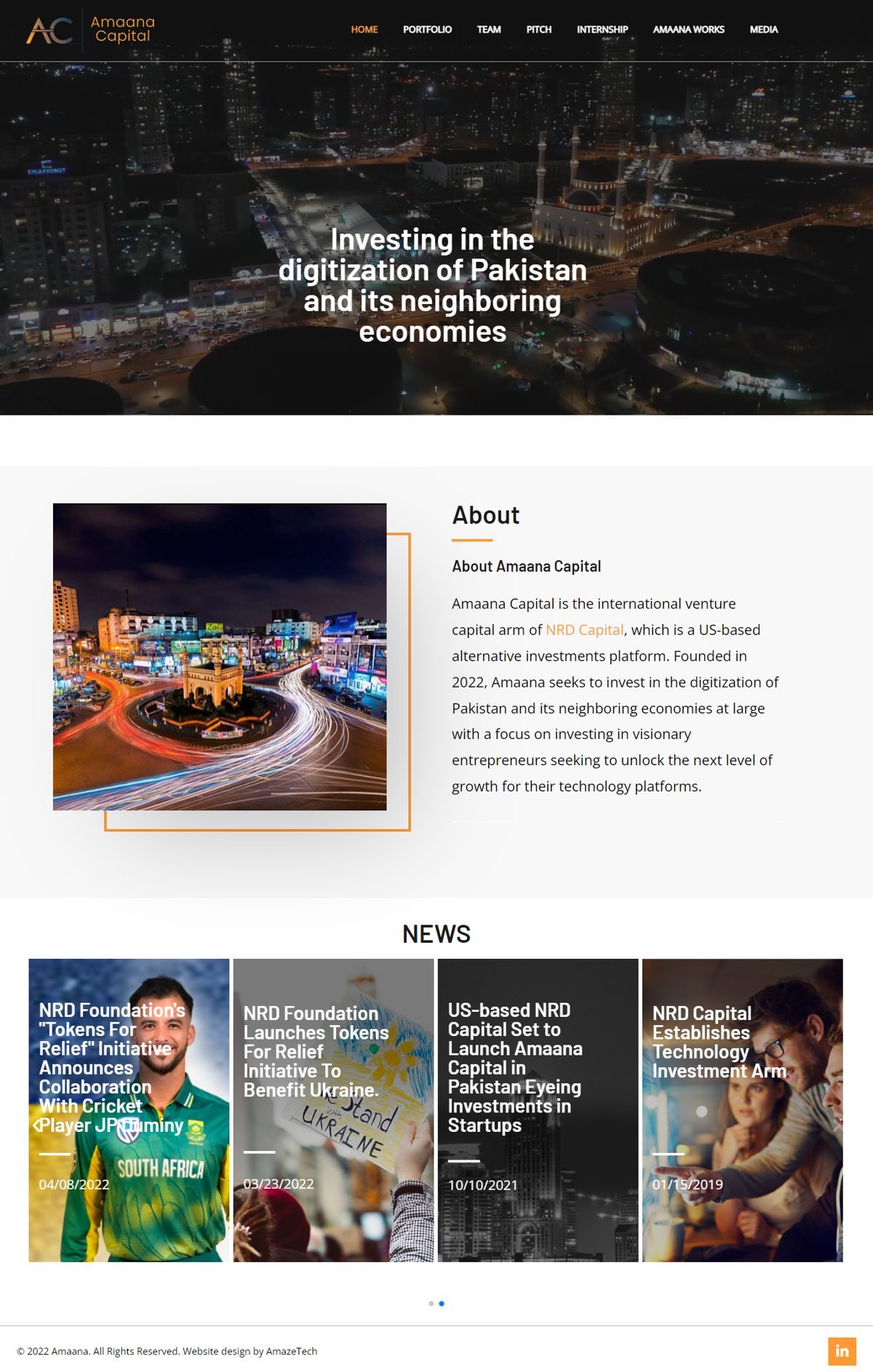 Full page screenshot of the Amaana Capital website built by SiteDigiCraft