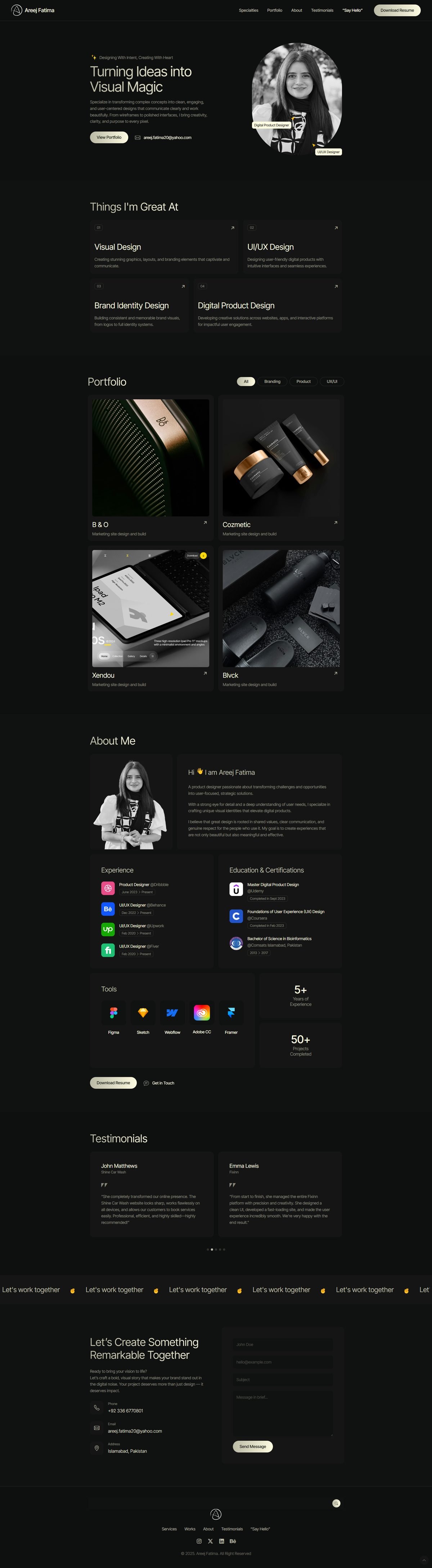 Full page screenshot of the Areej Fatima website built by SiteDigiCraft