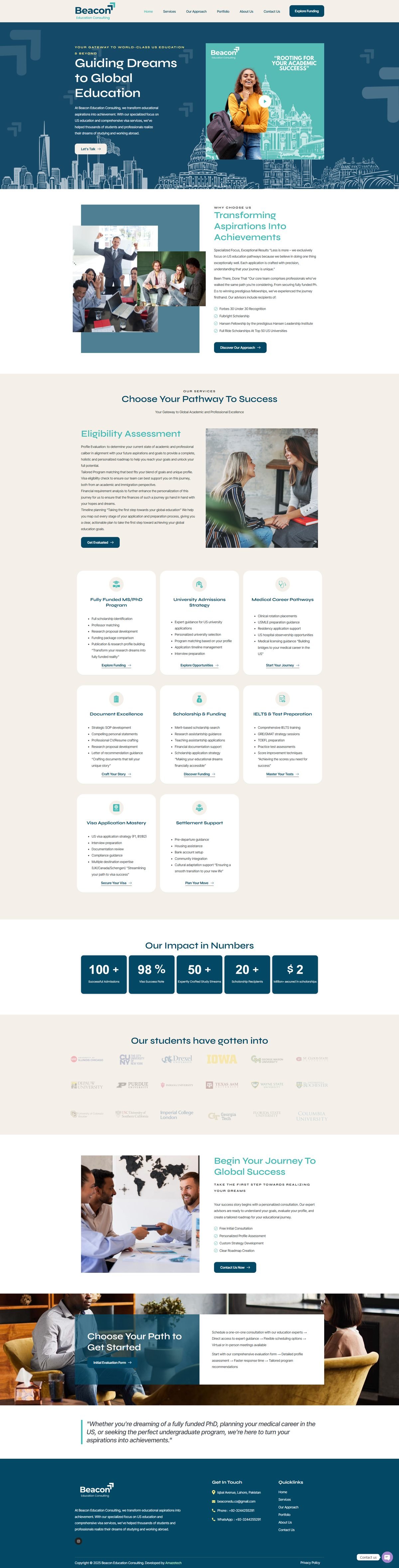 Full page screenshot of the Beacon Education Consulting website built by SiteDigiCraft