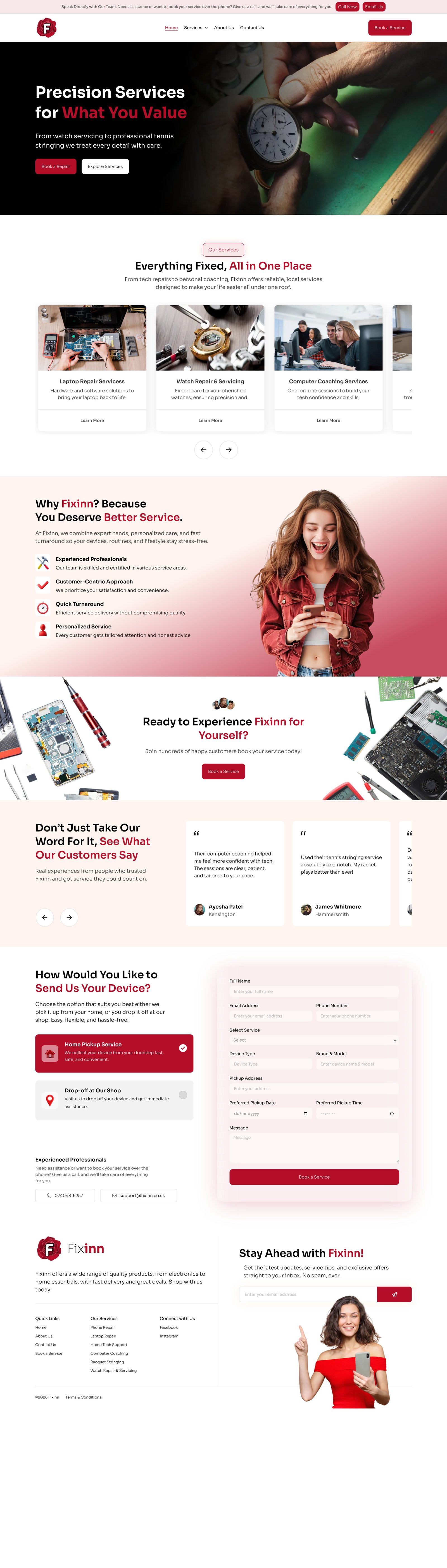 Full page screenshot of the Fixinn website built by SiteDigiCraft