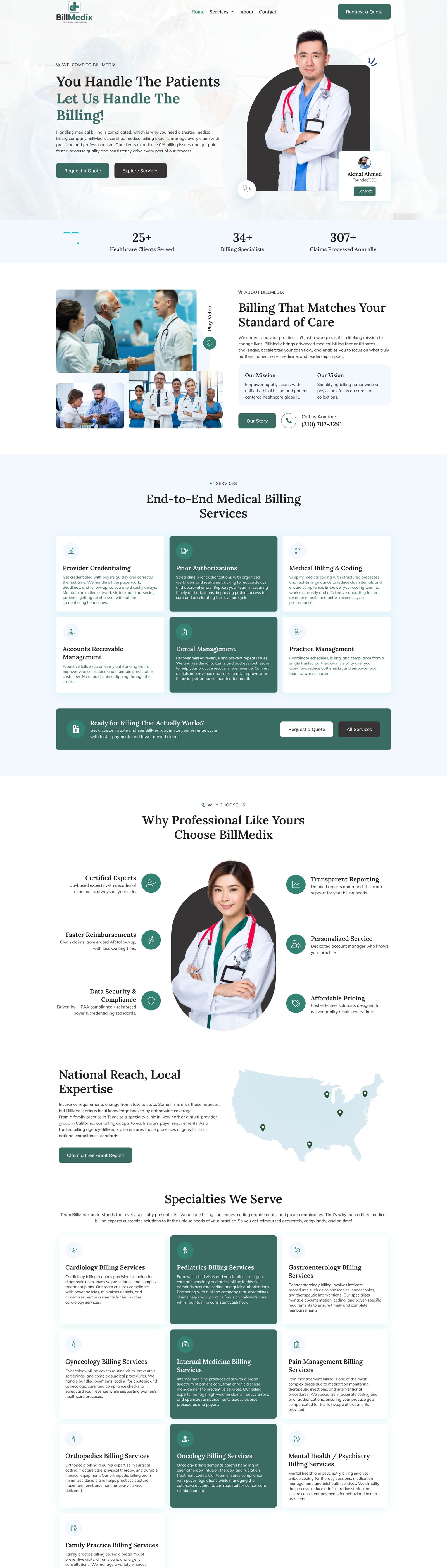 Full page screenshot of the BillMedix website built by SiteDigiCraft
