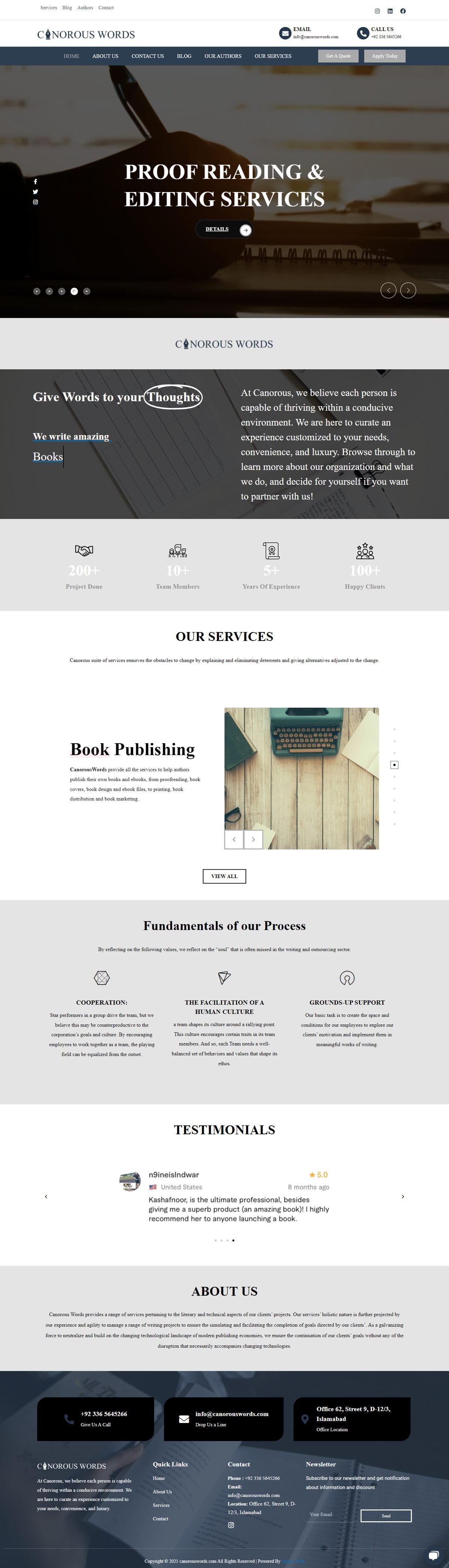 Full page screenshot of the Canorous Words website built by SiteDigiCraft