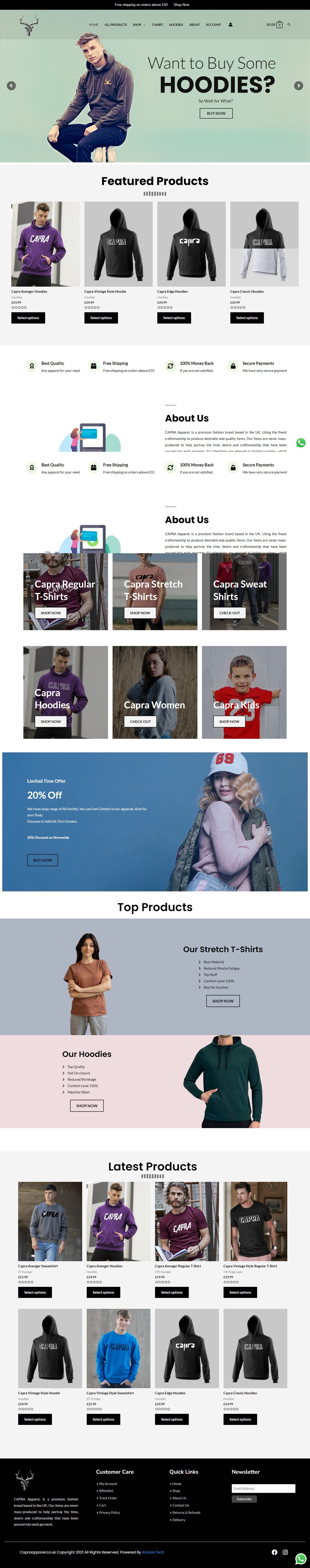 Full page screenshot of the Capra Apparel website built by SiteDigiCraft