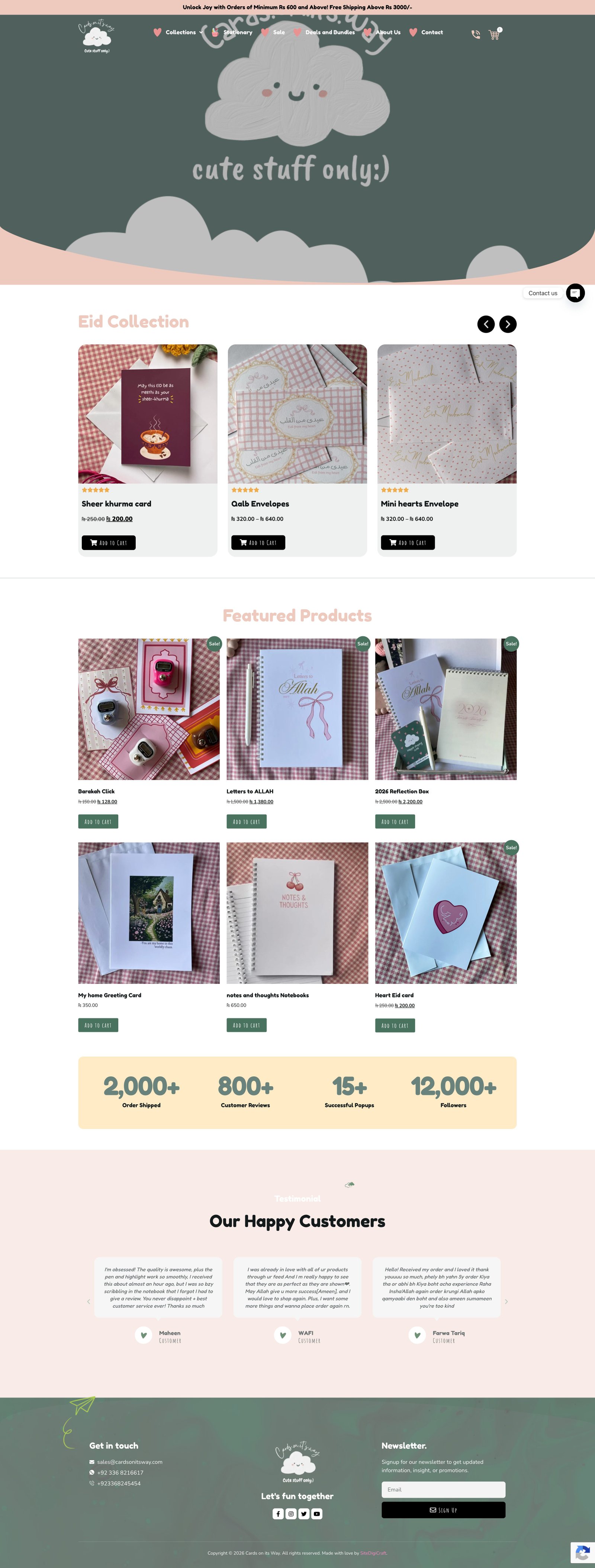 Full page screenshot of the Cards on its Way website built by SiteDigiCraft