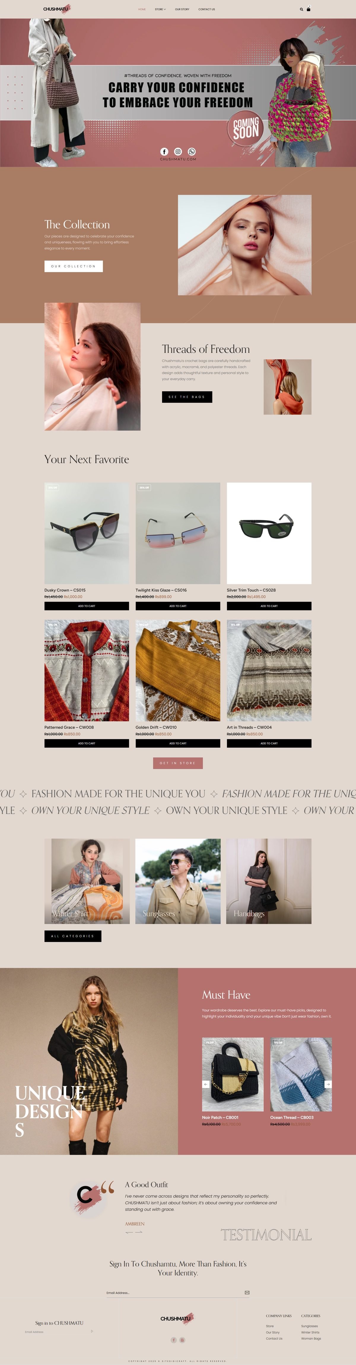Full page screenshot of the Chushmatu website built by SiteDigiCraft