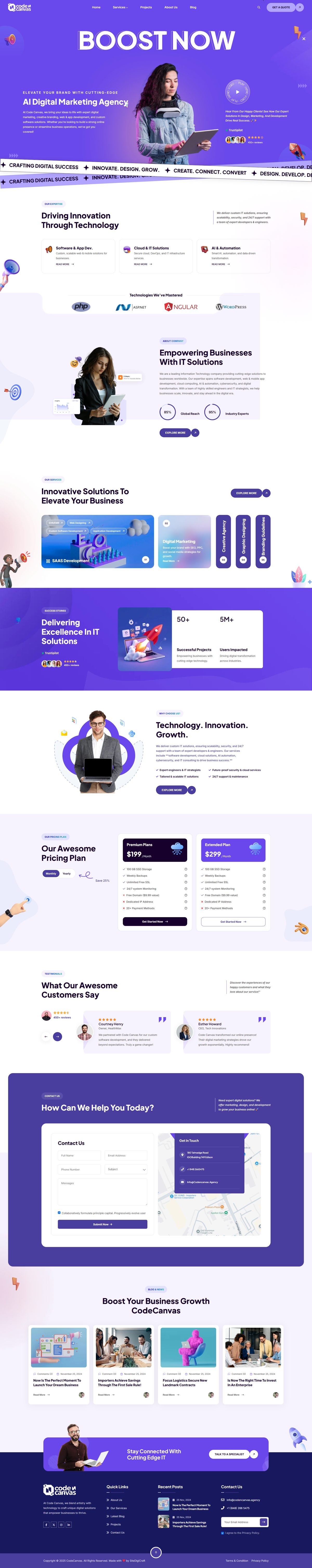 Full page screenshot of the CodeNCanvas Agency website built by SiteDigiCraft