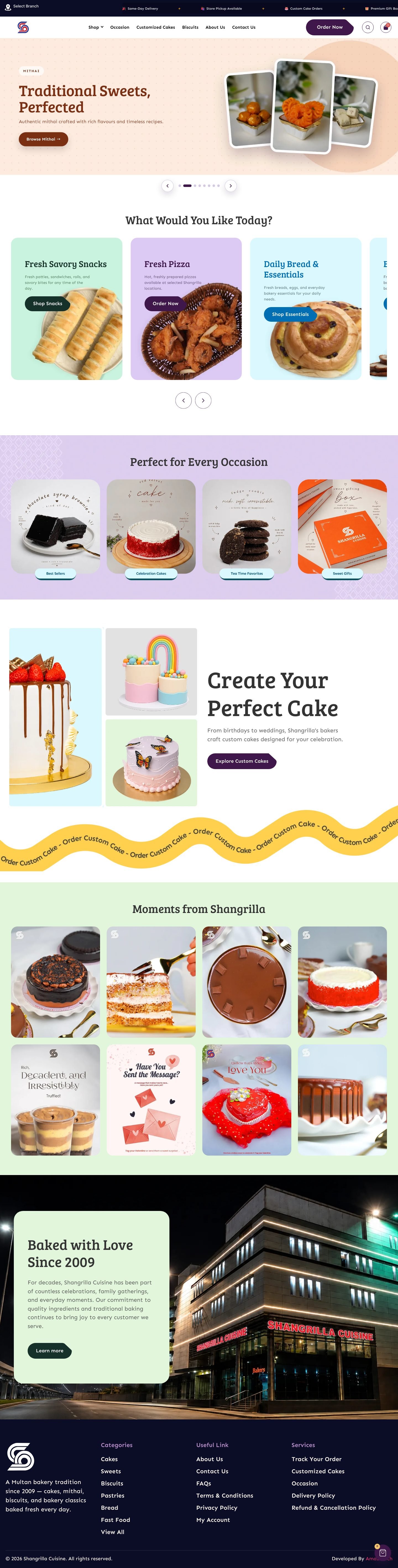 Full page screenshot of the Shangrilla Cuisine website built by SiteDigiCraft