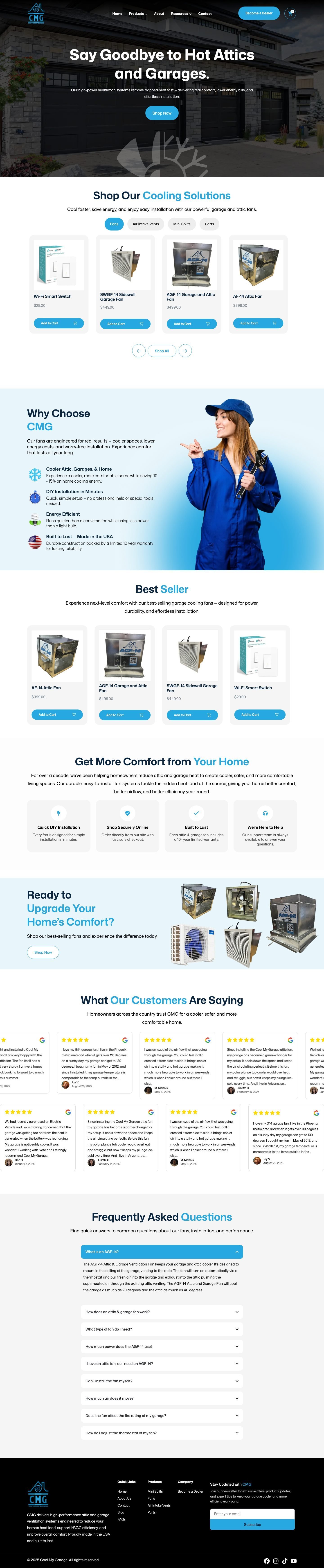 Full page screenshot of the Cool My Garage website built by SiteDigiCraft