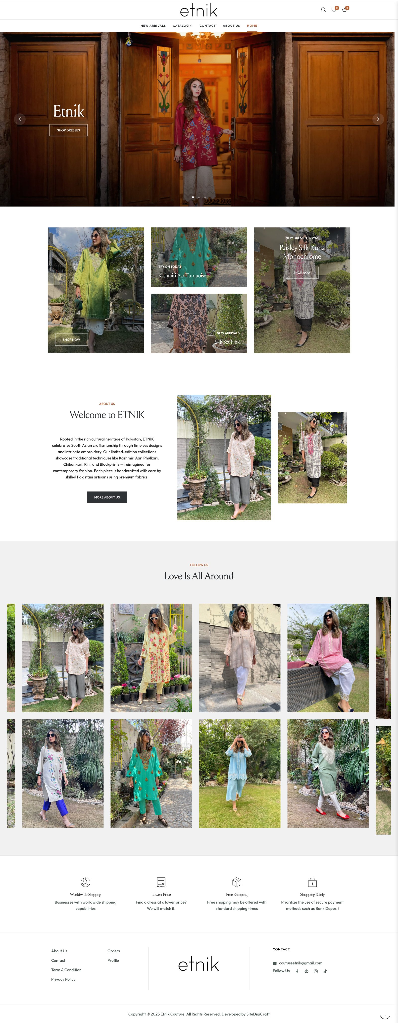 Full page screenshot of the Etnik Couture website built by SiteDigiCraft
