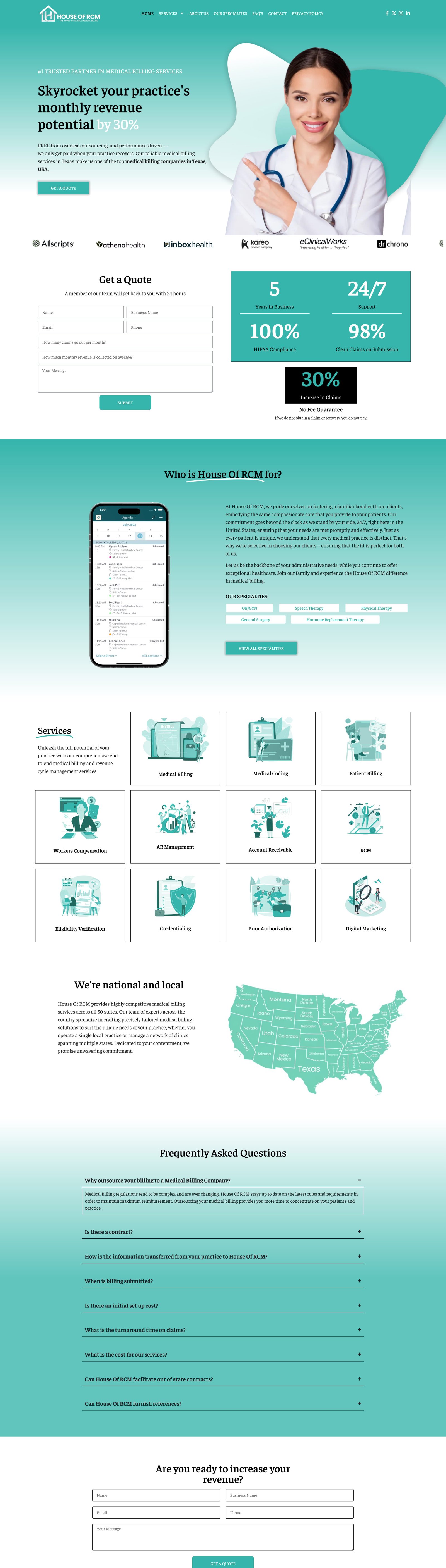 Full page screenshot of the House of RCM website built by SiteDigiCraft