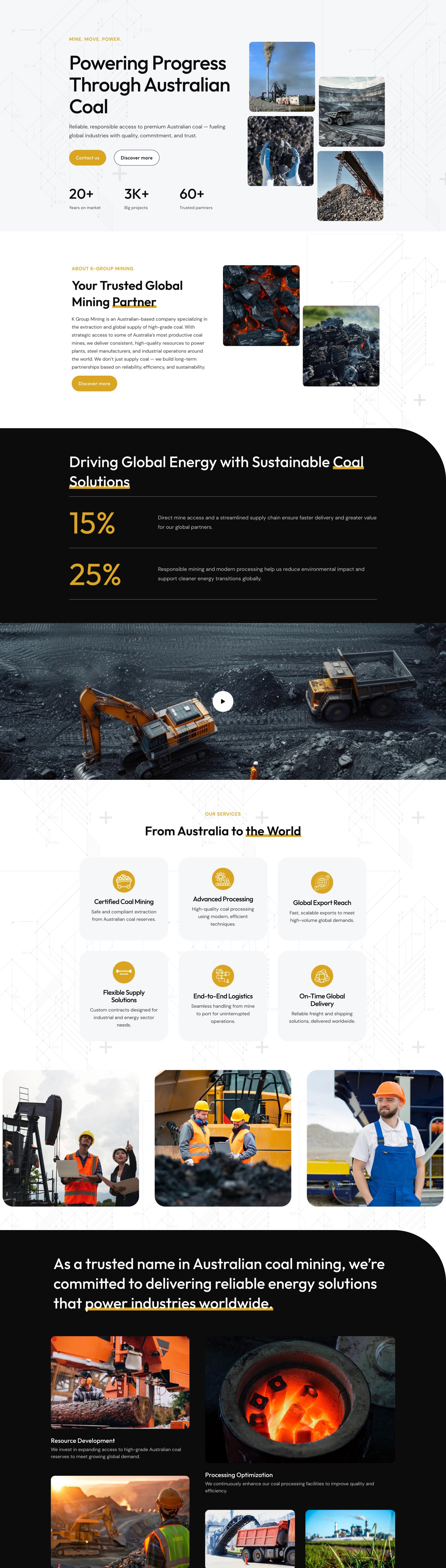 Full page screenshot of the K-Group Mining website built by SiteDigiCraft