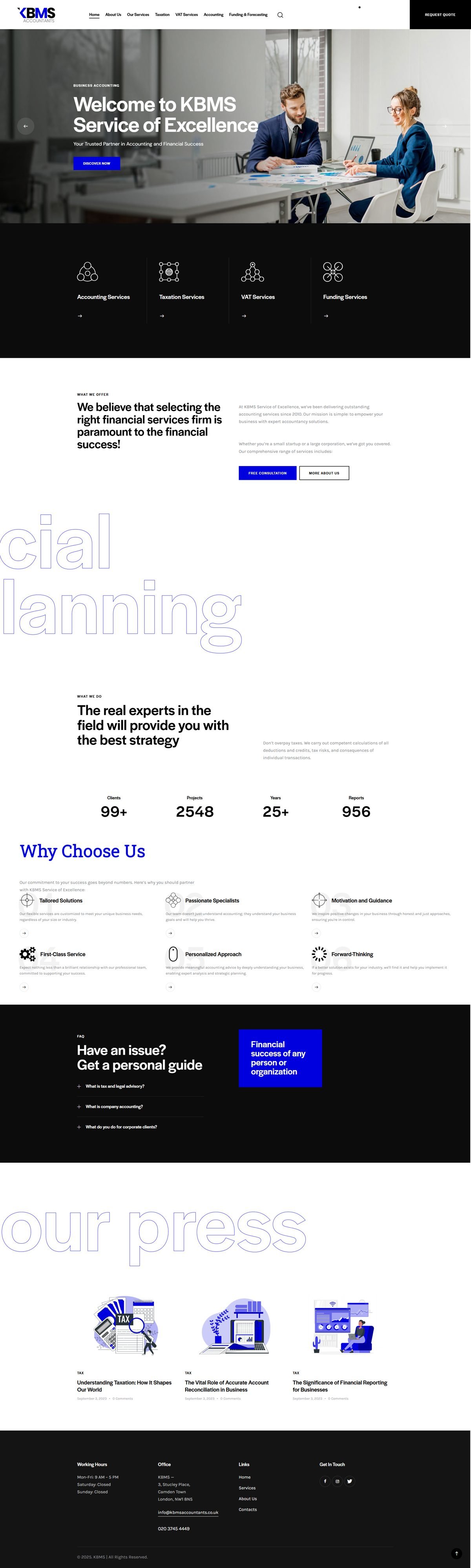Full page screenshot of the KBMS Accountants website built by SiteDigiCraft