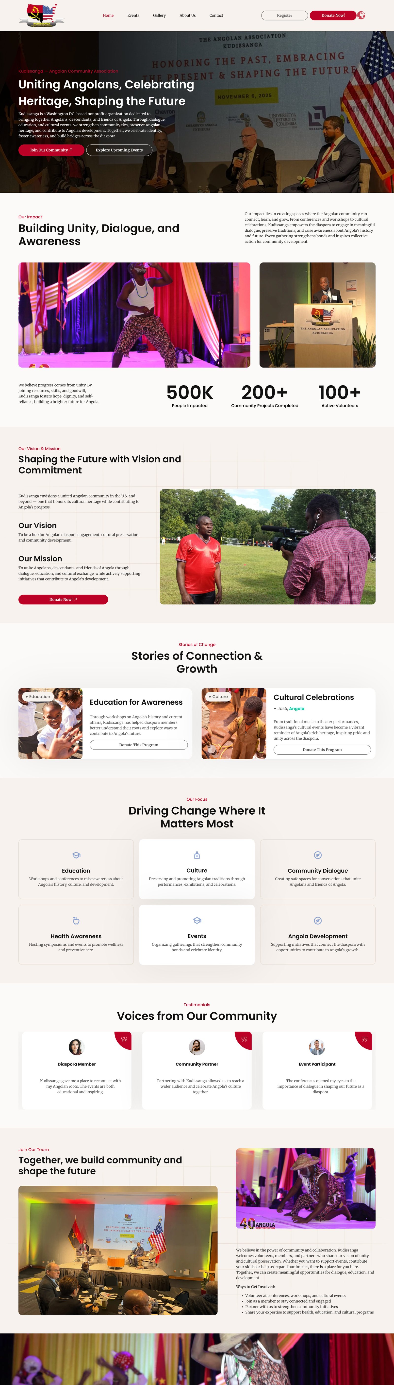 Full page screenshot of the Kudissanga website built by SiteDigiCraft