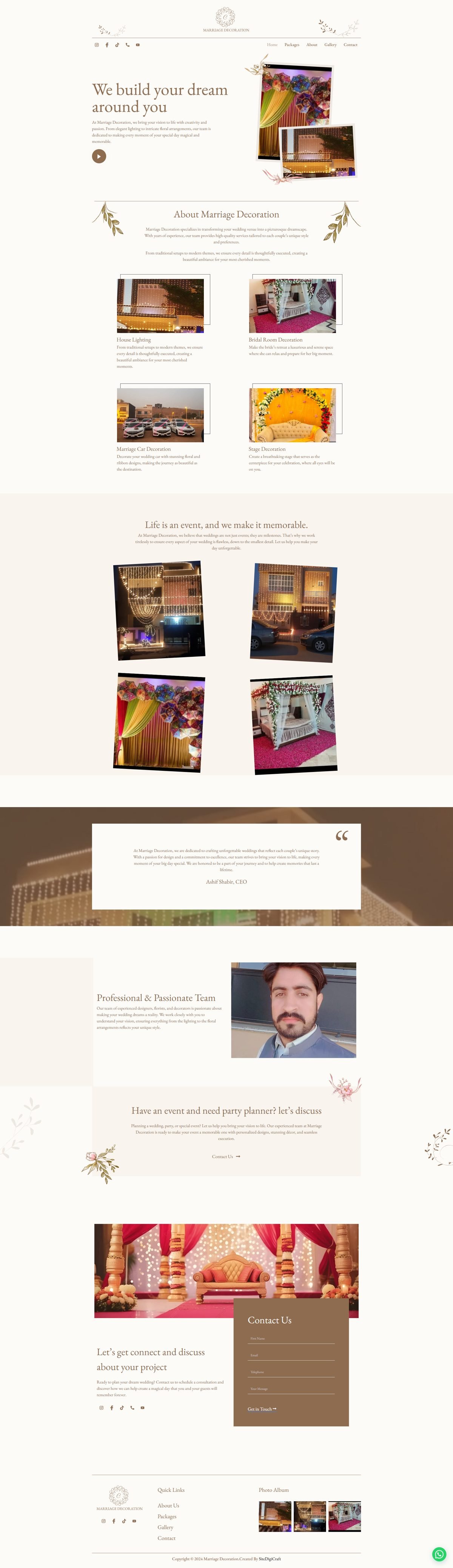 Full page screenshot of the Marriage Decoration website built by SiteDigiCraft