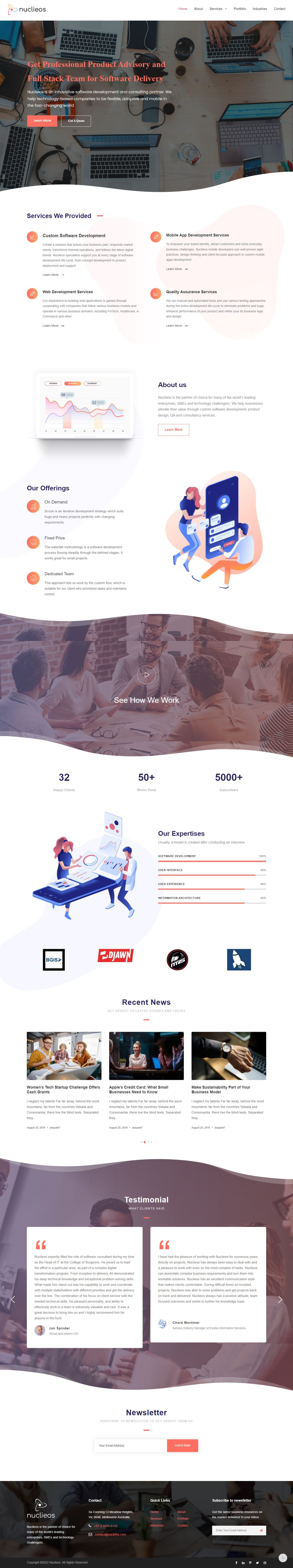 Full page screenshot of the Nucleos website built by SiteDigiCraft