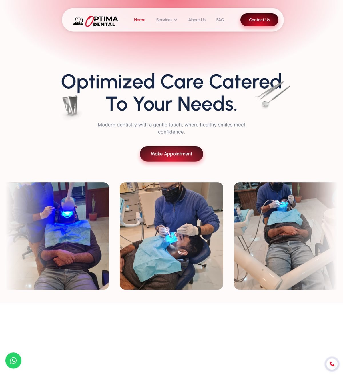 Full page screenshot of the Optima Dental website built by SiteDigiCraft