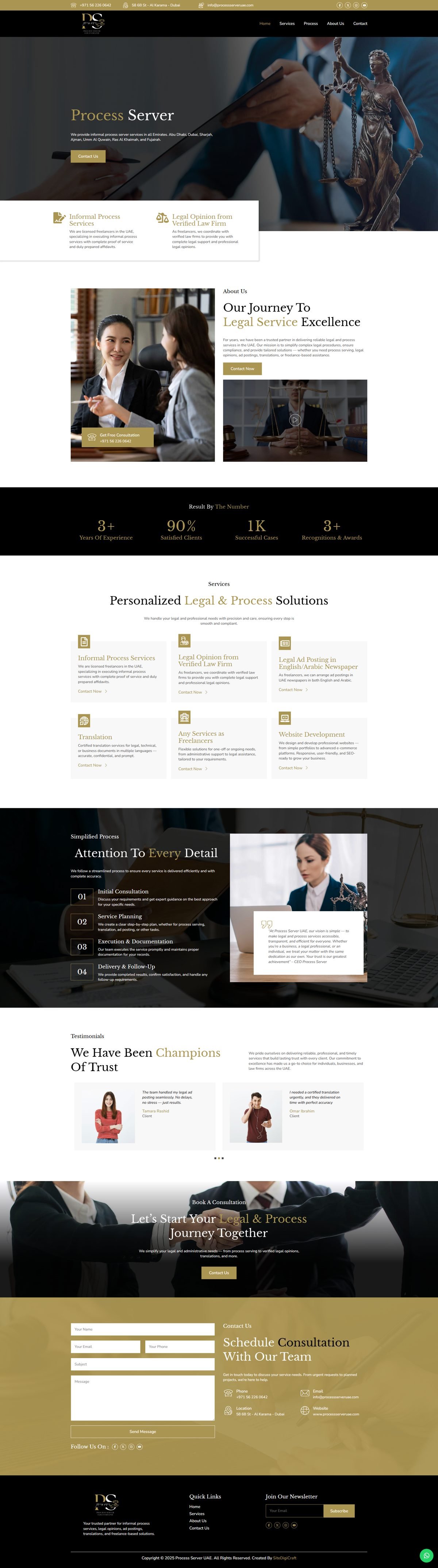 Full page screenshot of the Process Server UAE website built by SiteDigiCraft