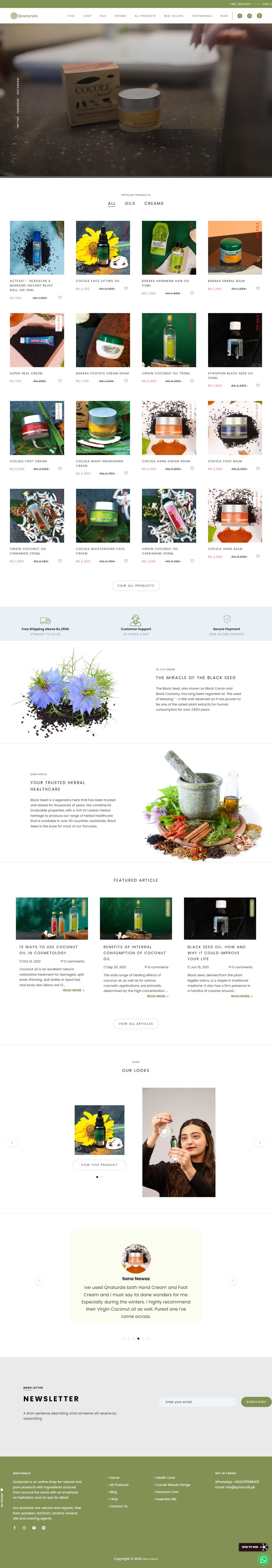 Full page screenshot of the Qnaturals website built by SiteDigiCraft