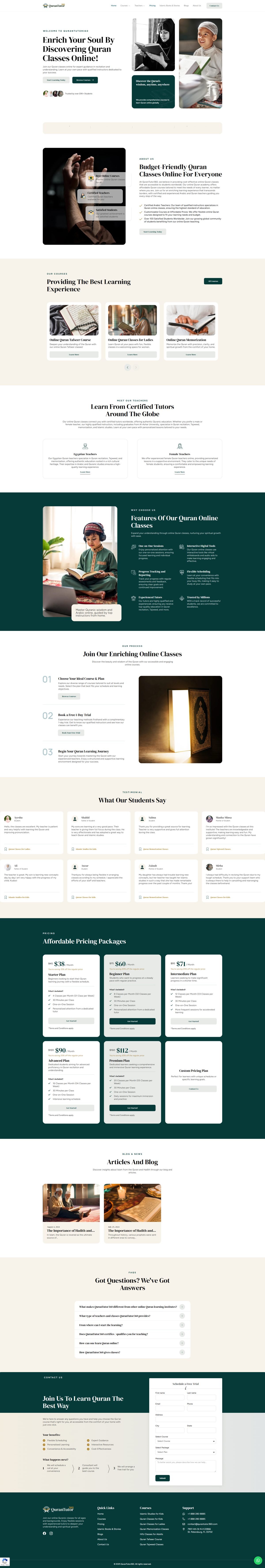 Full page screenshot of the Quran Tutor 360 website built by SiteDigiCraft