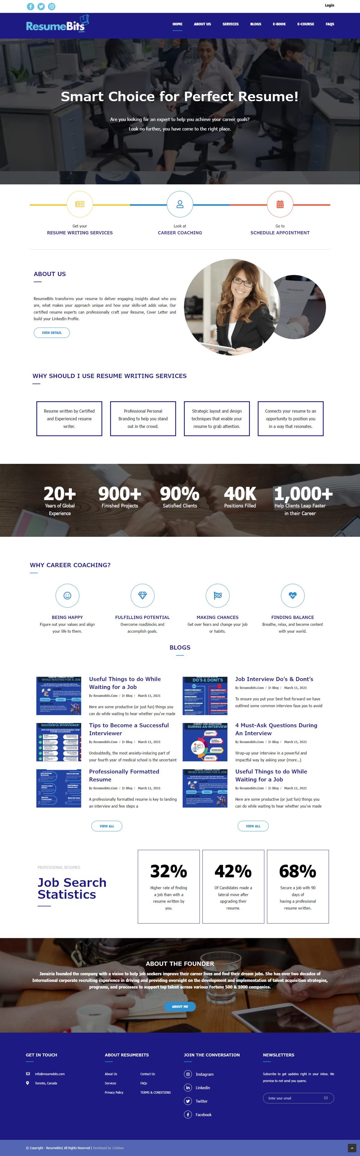 Full page screenshot of the ResumeBits website built by SiteDigiCraft
