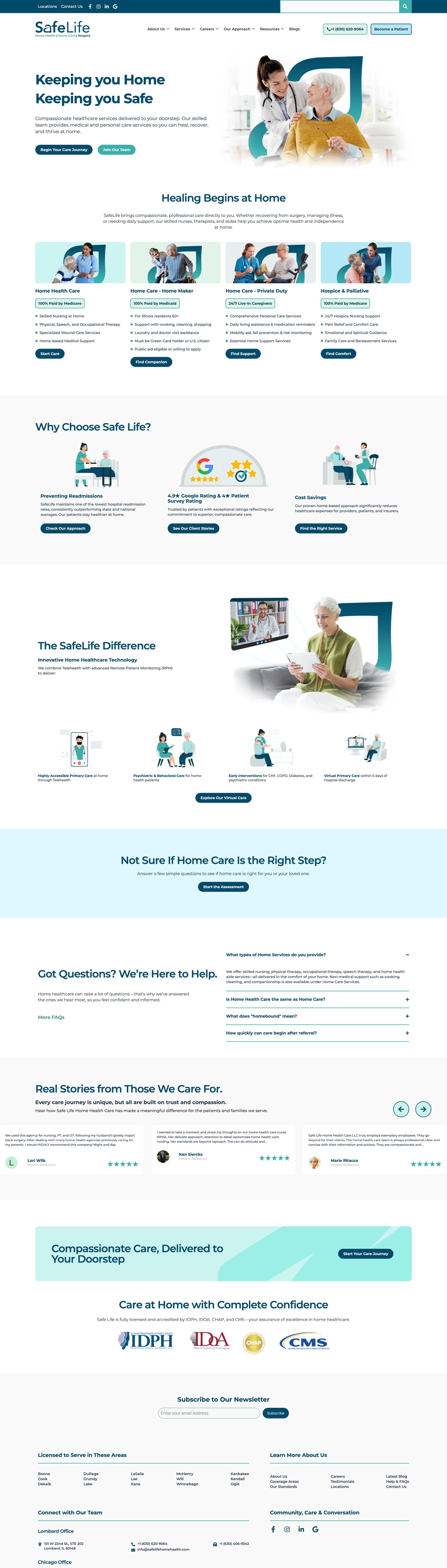 Full page screenshot of the Safelife website built by SiteDigiCraft