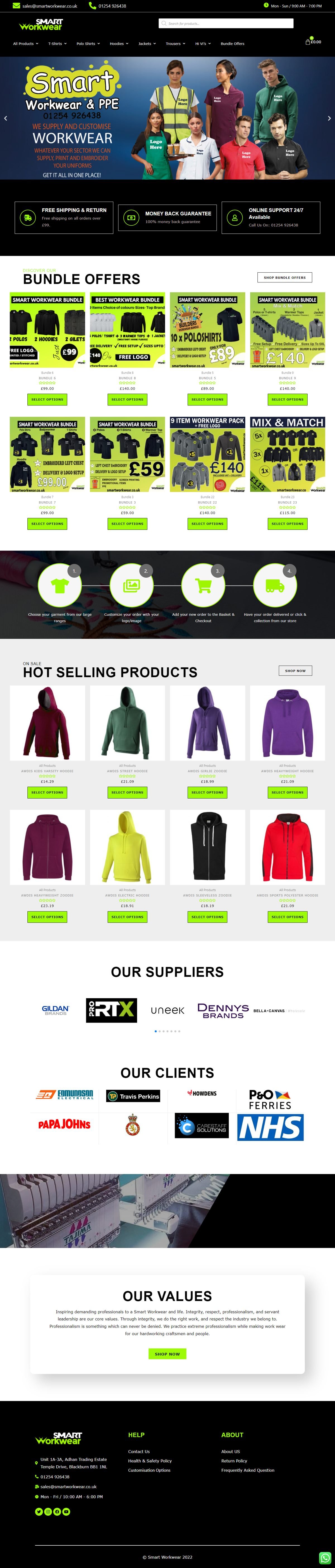 Full page screenshot of the Smart Workwear website built by SiteDigiCraft