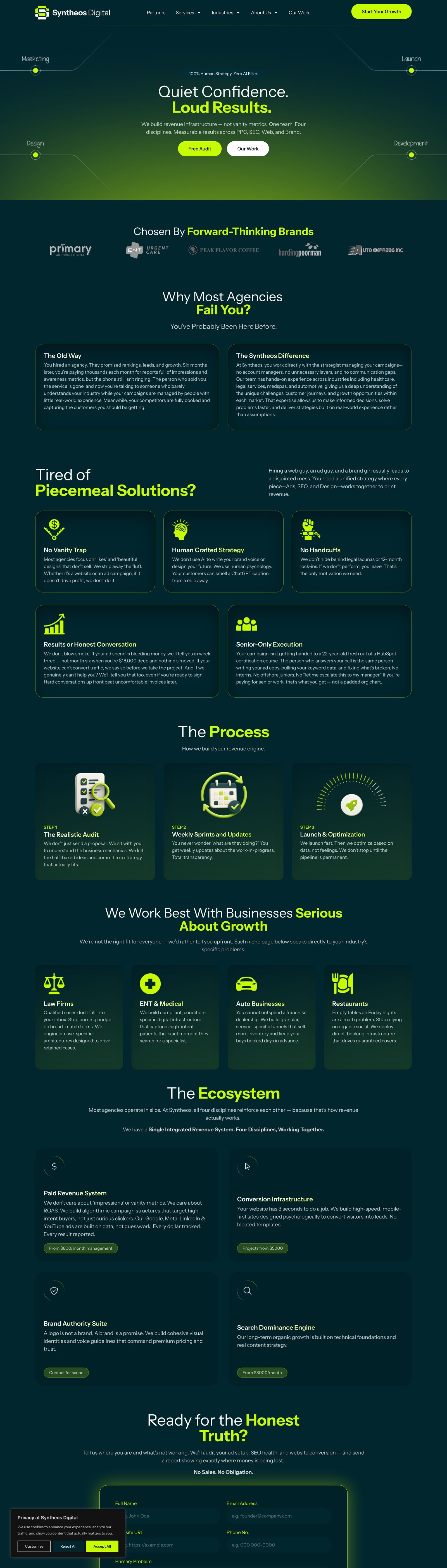 Full page screenshot of the Syntheos Digital website built by SiteDigiCraft
