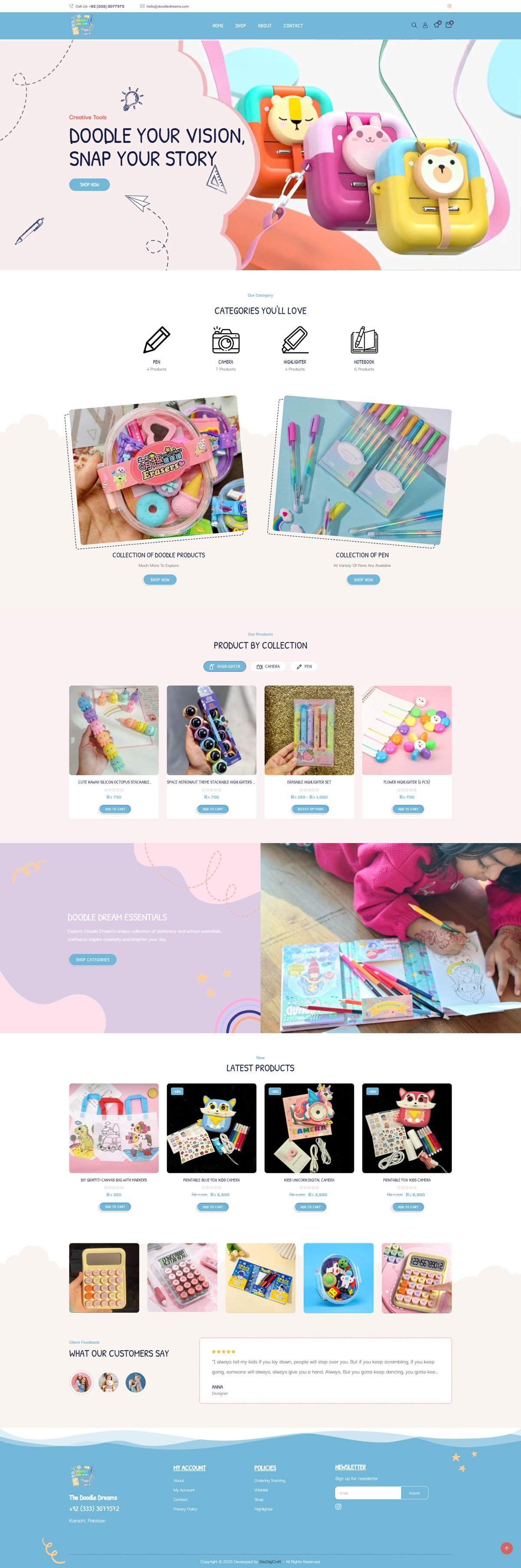 Full page screenshot of the The Doodle Dreams website built by SiteDigiCraft