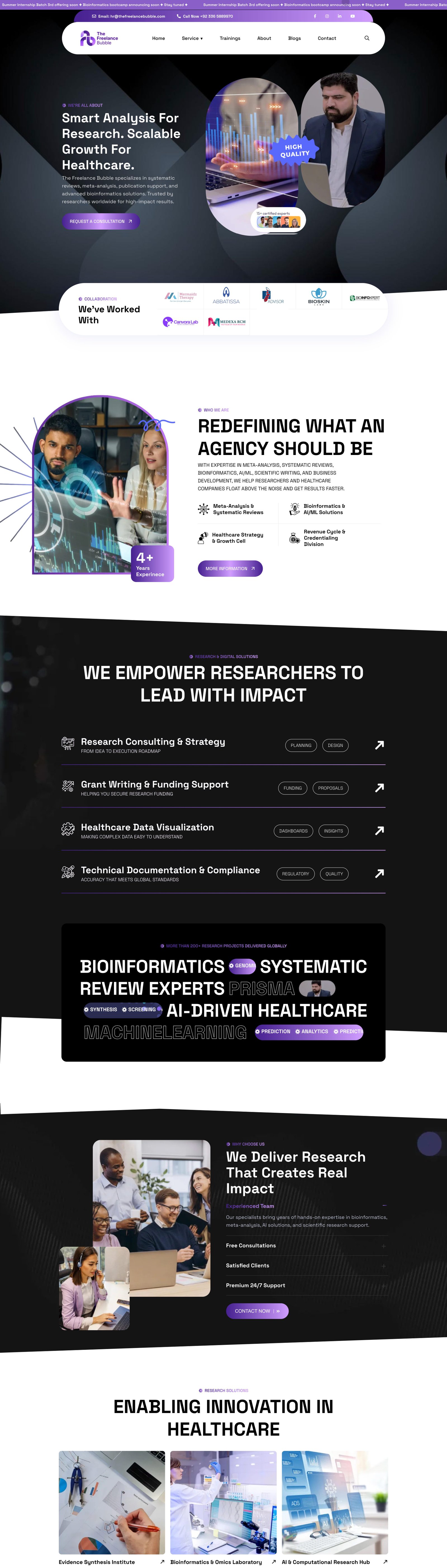 Full page screenshot of the The Freelance Bubble website built by SiteDigiCraft
