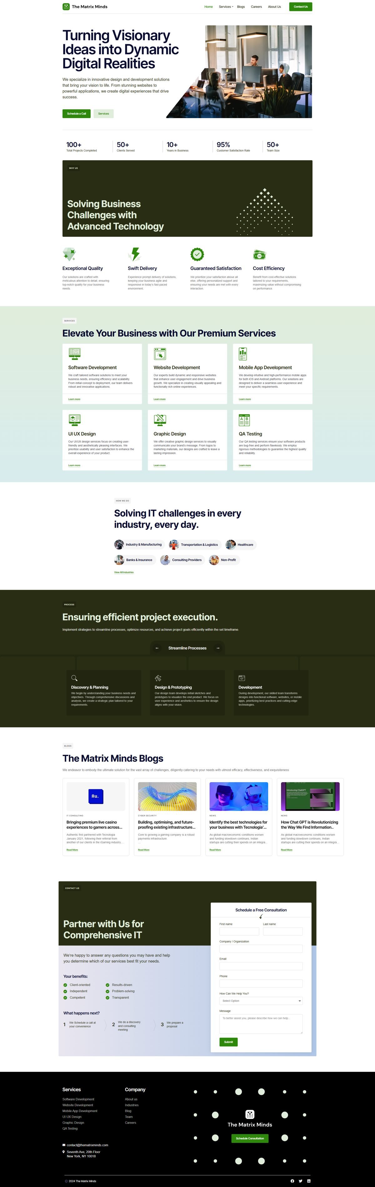 Full page screenshot of the The Matrix Minds website built by SiteDigiCraft