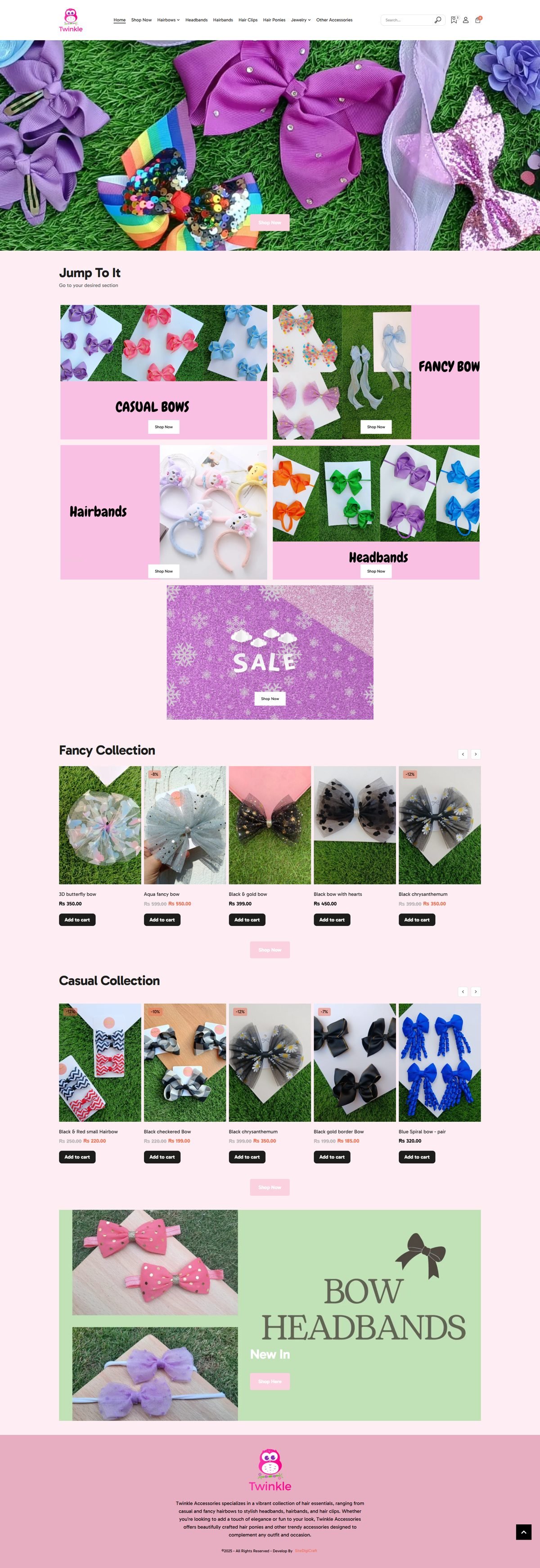 Full page screenshot of the Twinkle Accessories website built by SiteDigiCraft