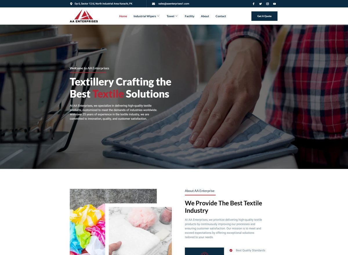 Screenshot of the AA Enterprises website designed and built by SiteDigiCraft