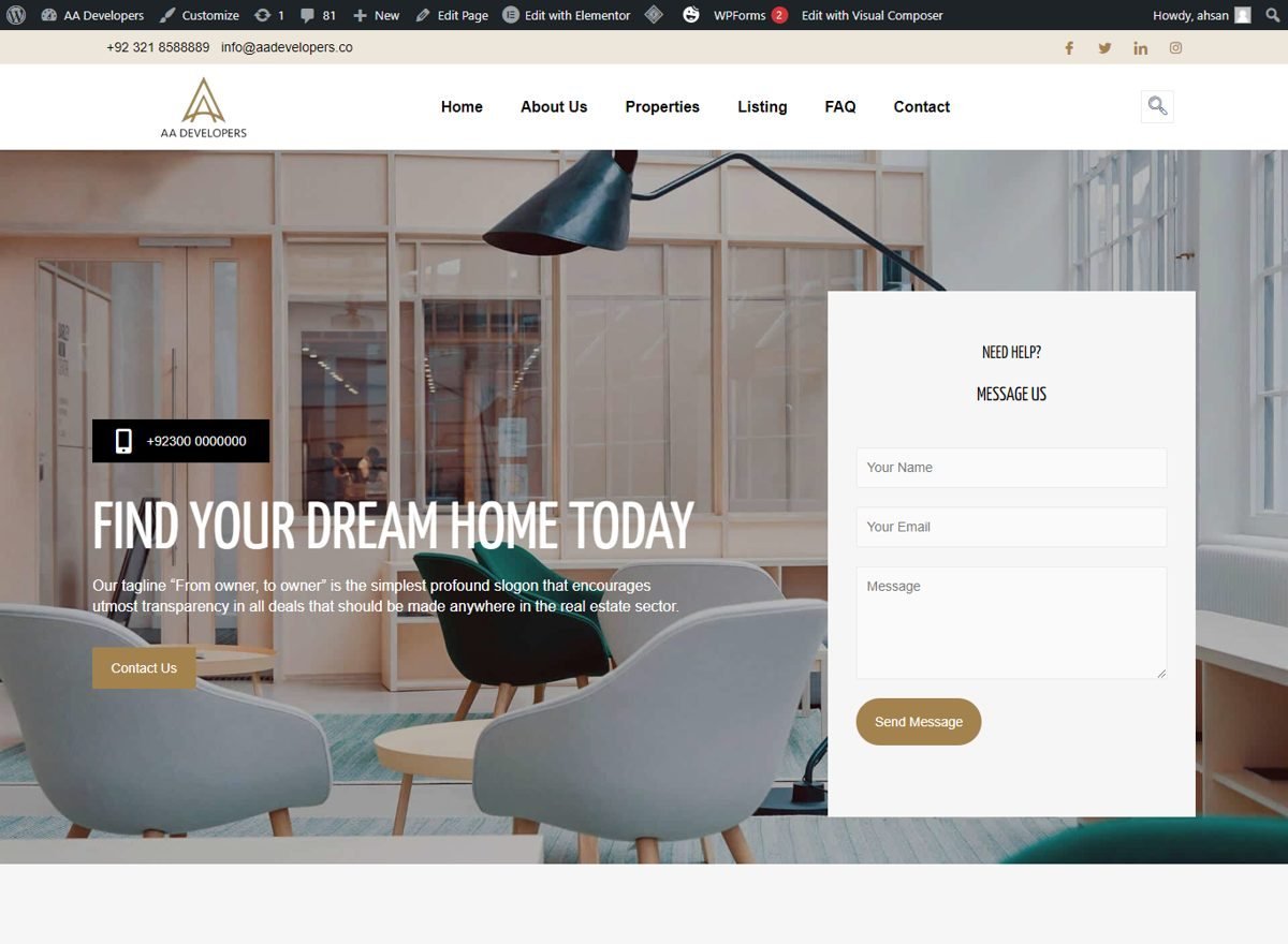 Screenshot of the AA Developers website designed and built by SiteDigiCraft