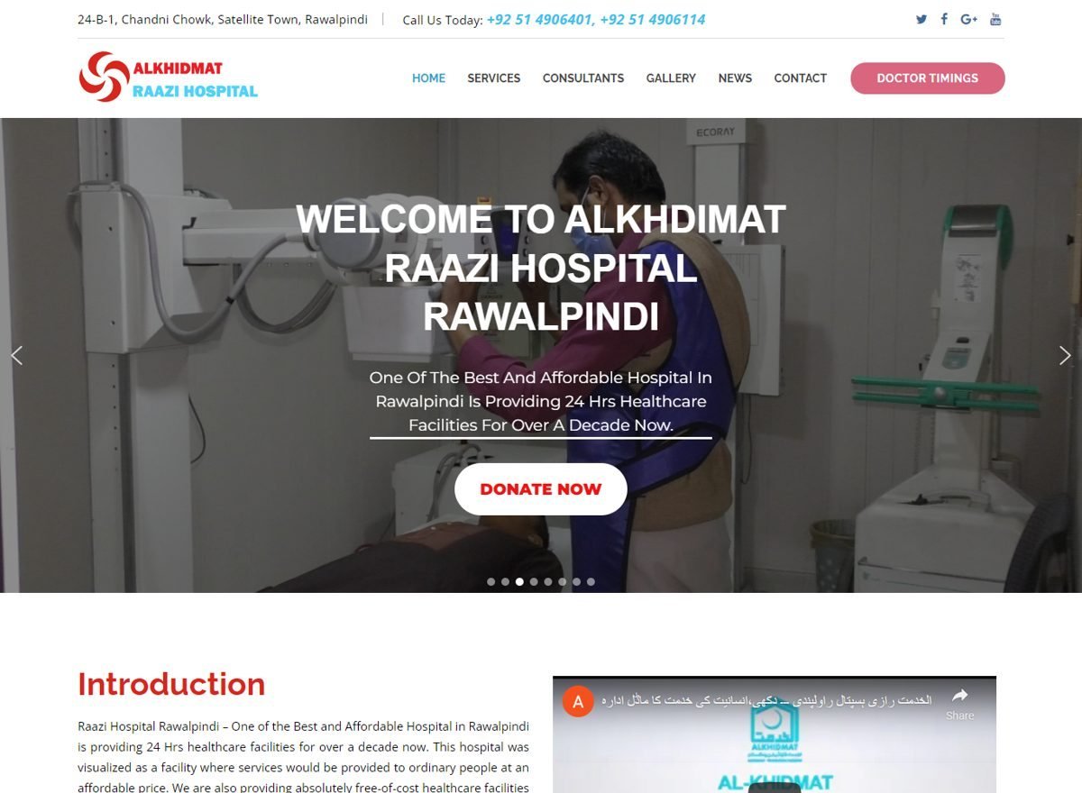 Screenshot of the Alkhidmat Raazi Hospital website designed and built by SiteDigiCraft
