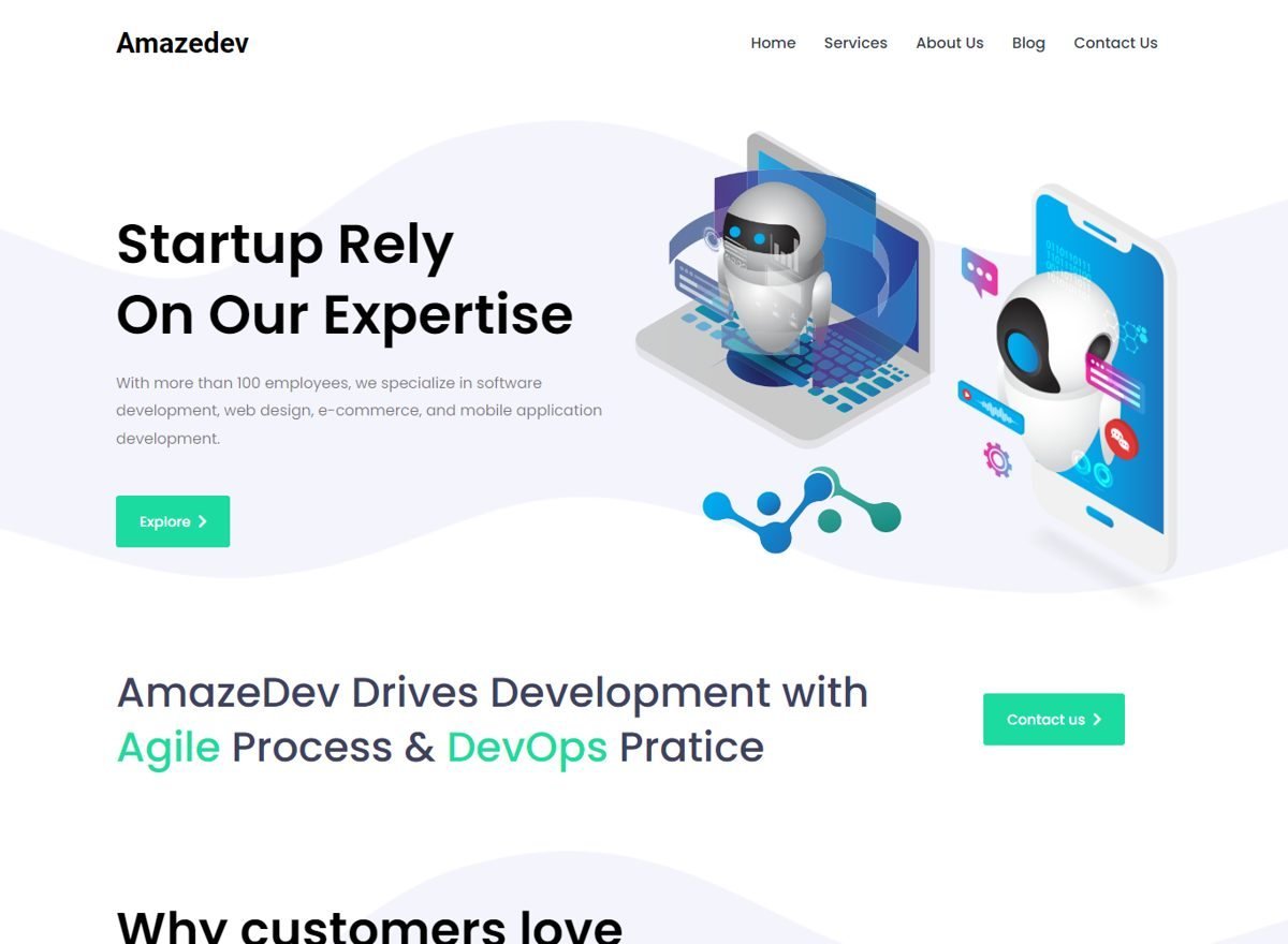 Screenshot of the Amazedev website designed and built by SiteDigiCraft