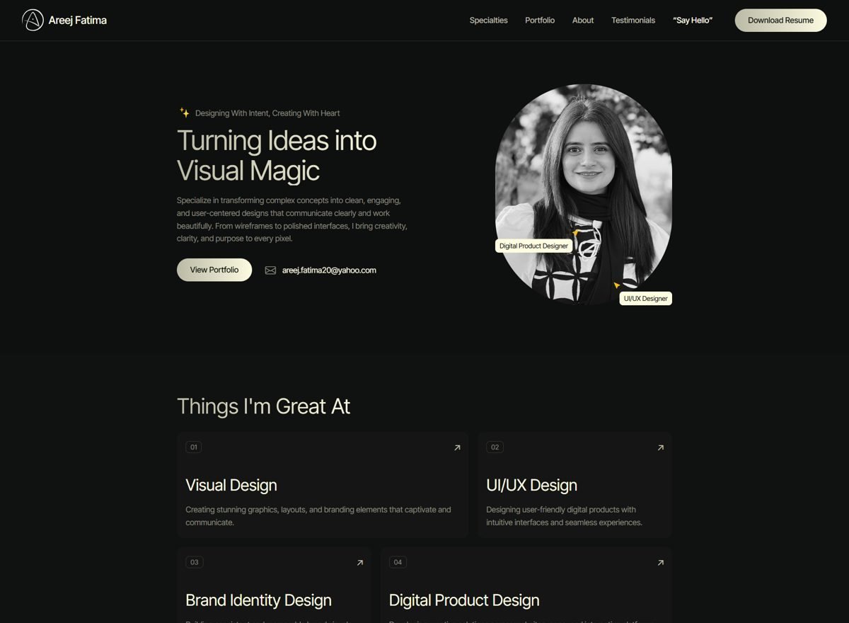 Screenshot of the Areej Fatima website designed and built by SiteDigiCraft