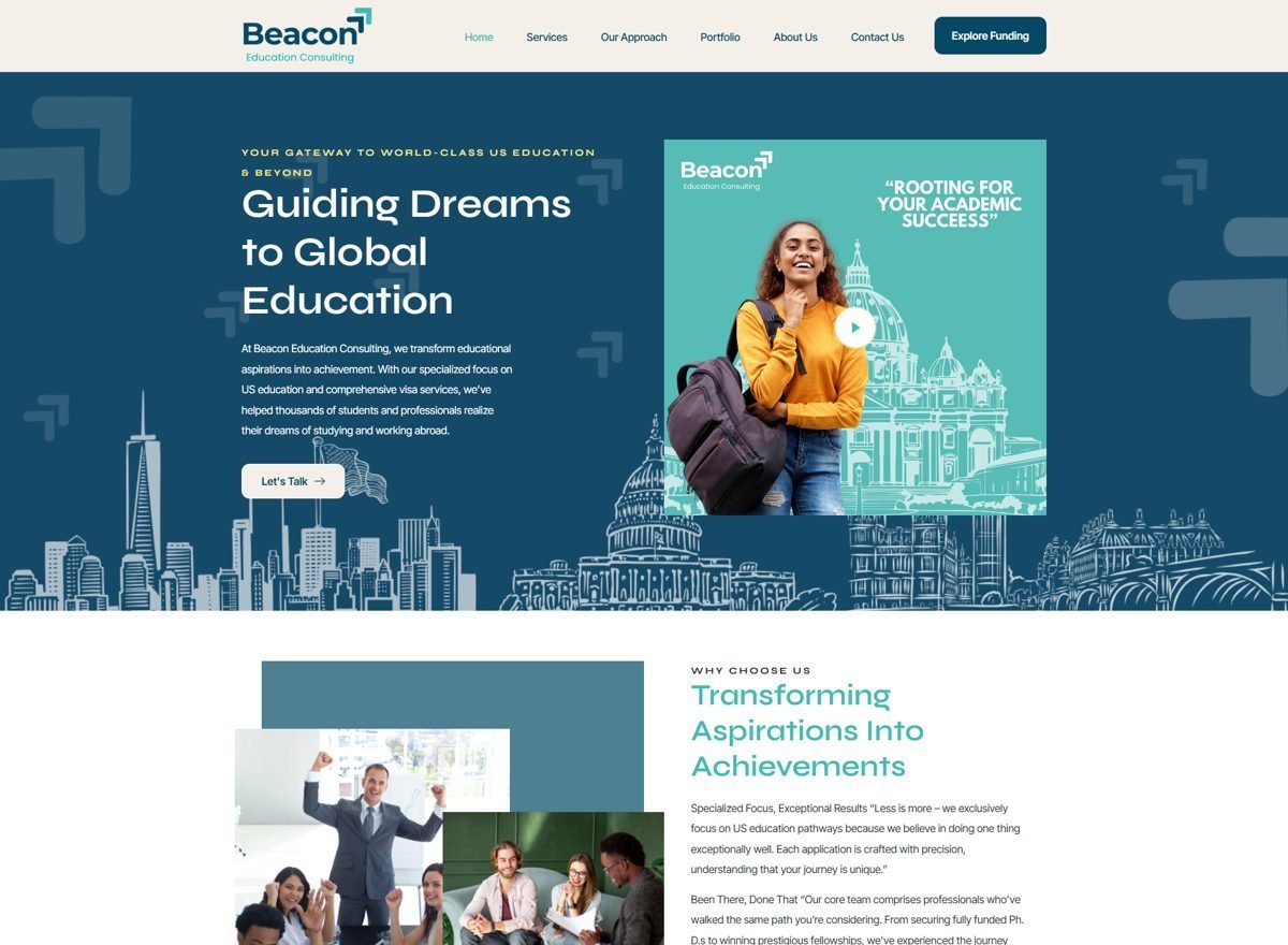 Screenshot of the Beacon Education Consulting website designed and built by SiteDigiCraft