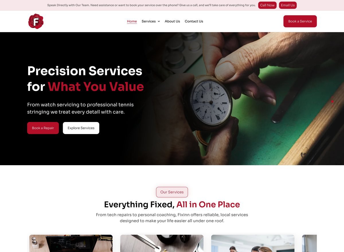 Screenshot of the Fixinn website designed and built by SiteDigiCraft