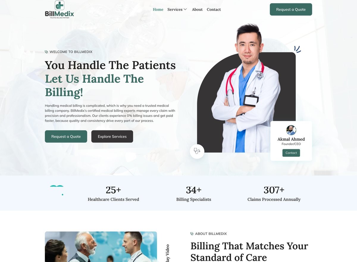 Screenshot of the BillMedix website designed and built by SiteDigiCraft