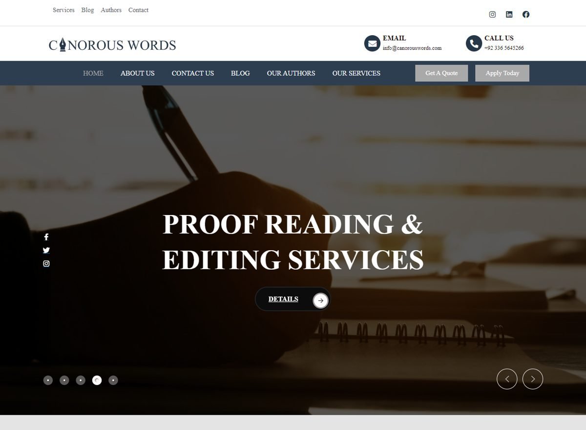 Screenshot of the Canorous Words website designed and built by SiteDigiCraft