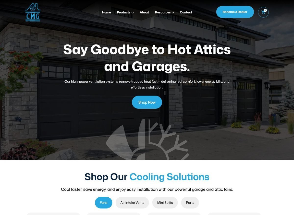 Screenshot of the Cool My Garage website designed and built by SiteDigiCraft