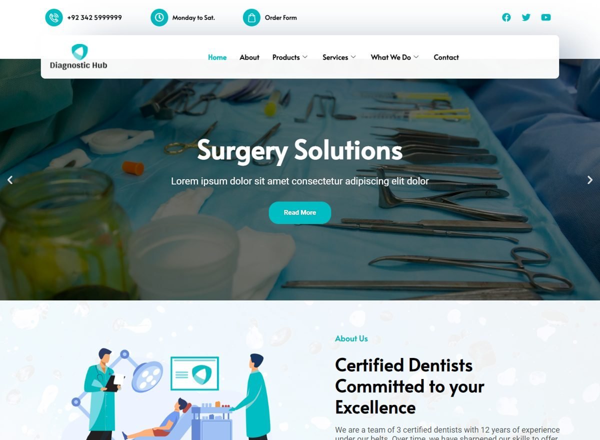 Screenshot of the Diagnostic Hub website designed and built by SiteDigiCraft