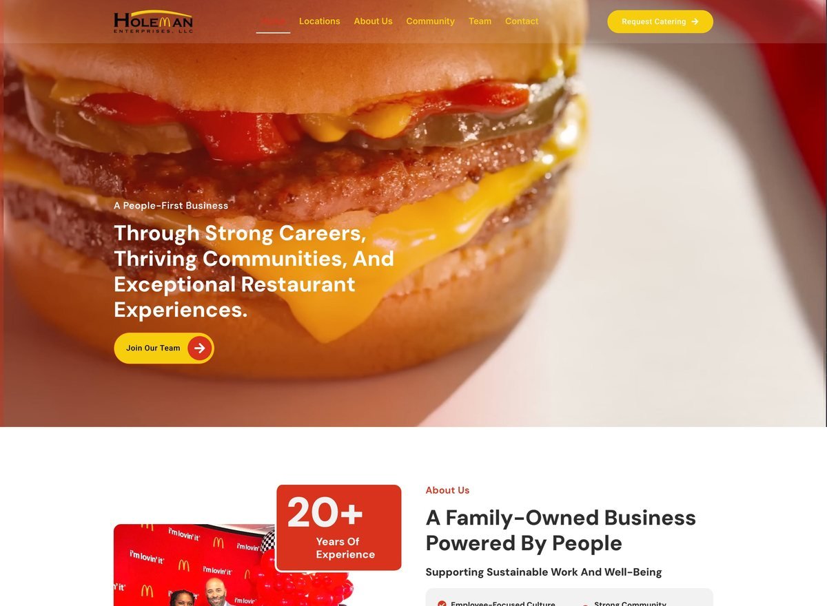 Screenshot of the Holeman Enterprises, LLC website designed and built by SiteDigiCraft