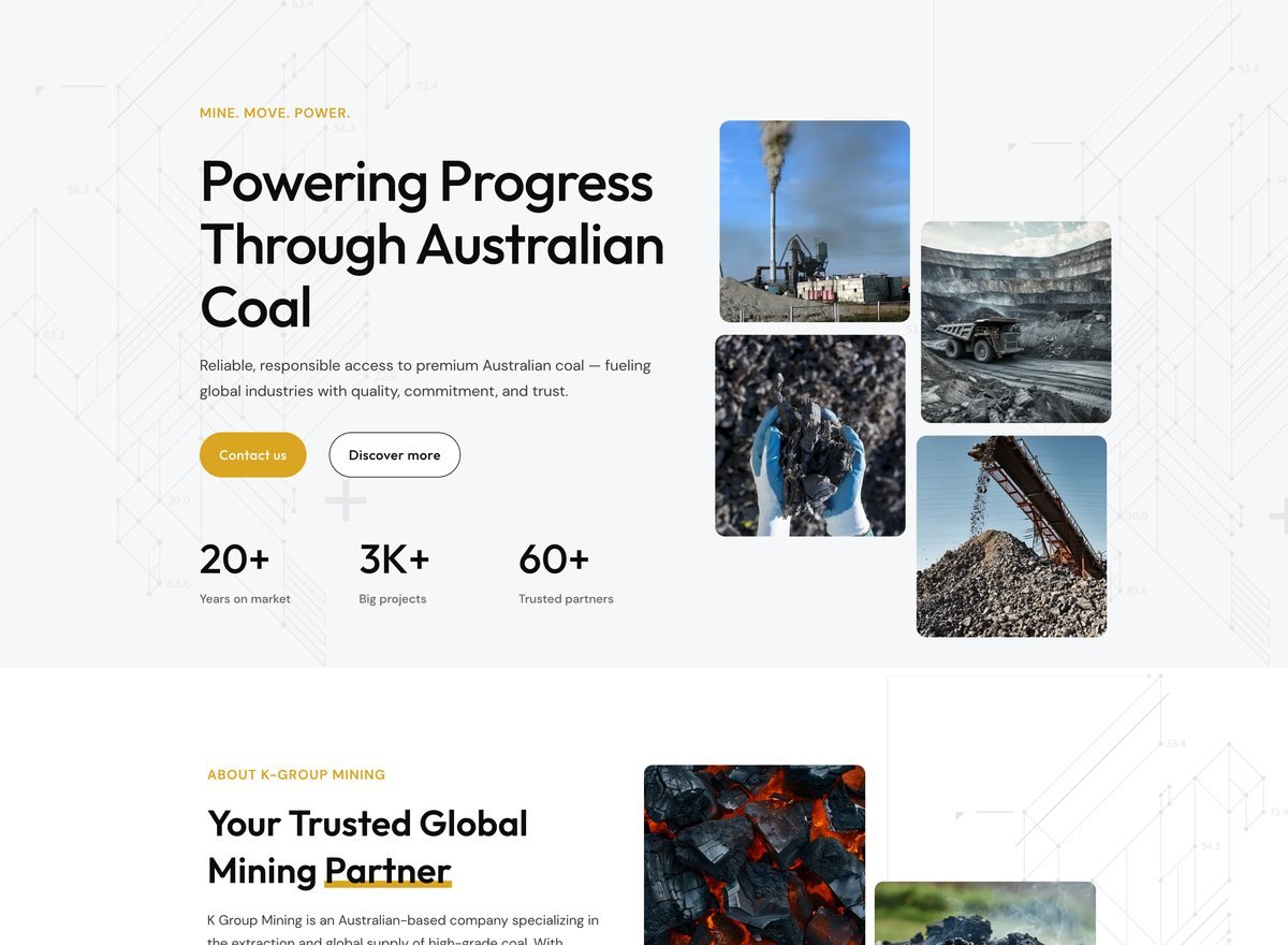 Screenshot of the K-Group Mining website designed and built by SiteDigiCraft