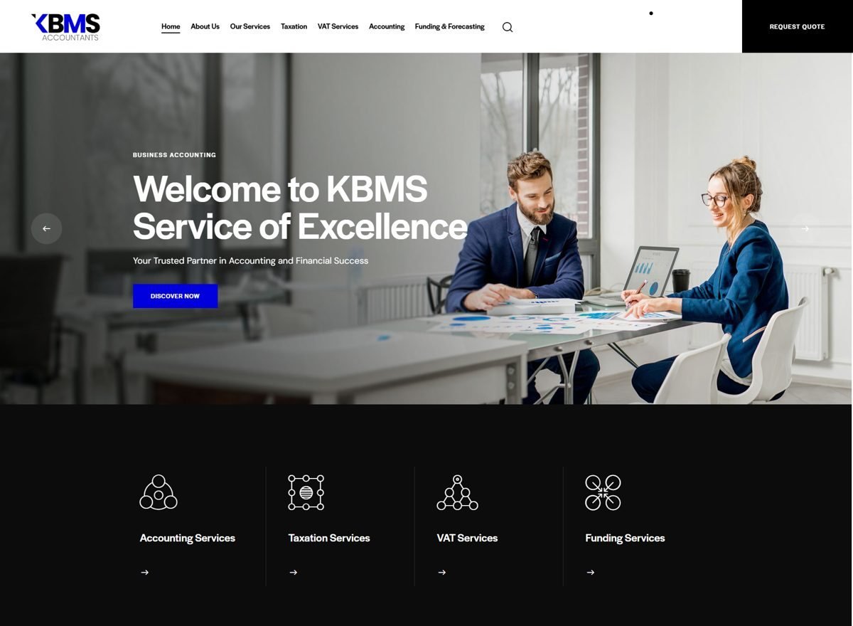 Screenshot of the KBMS Accountants website designed and built by SiteDigiCraft