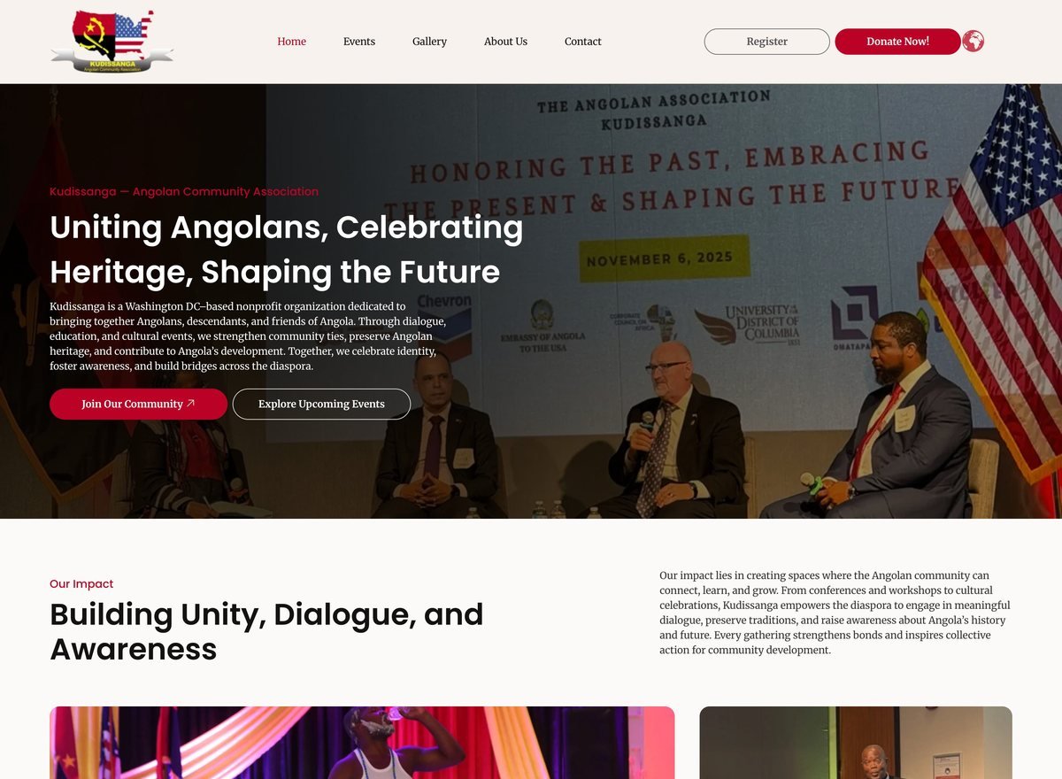 Screenshot of the Kudissanga website designed and built by SiteDigiCraft