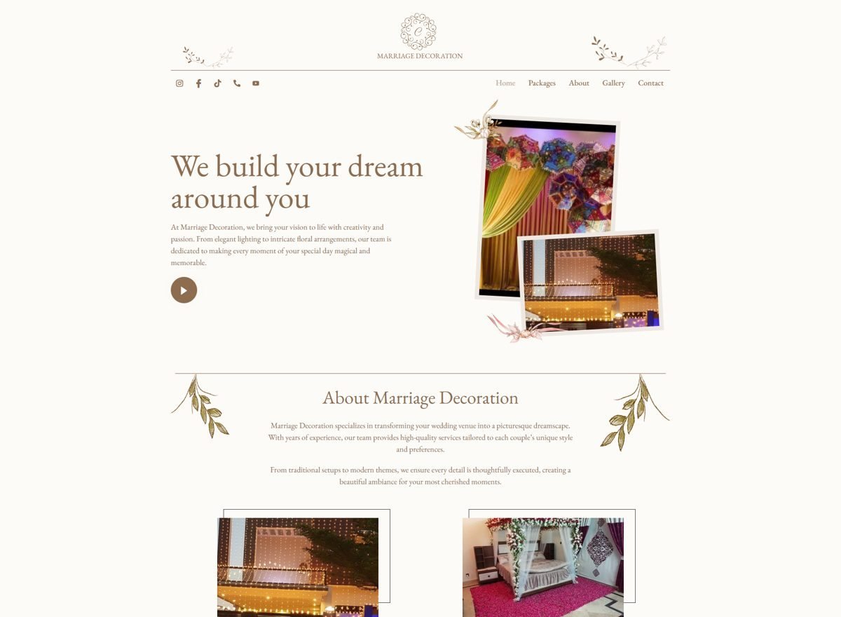 Screenshot of the Marriage Decoration website designed and built by SiteDigiCraft