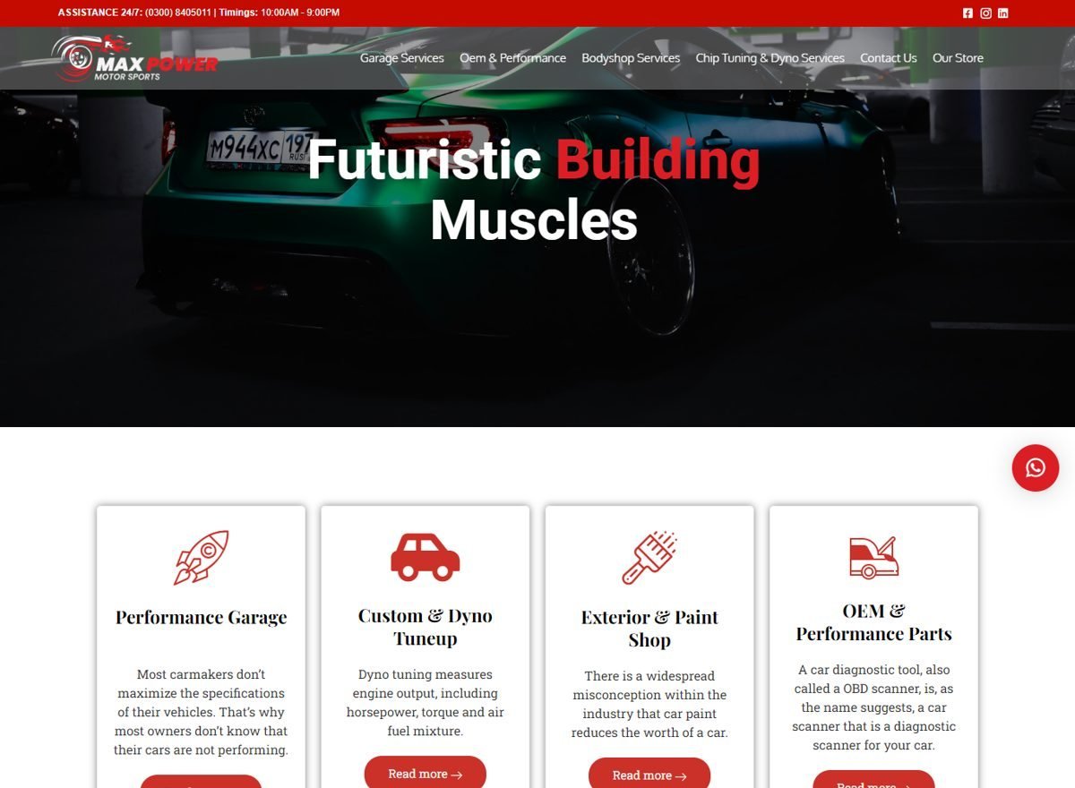 Screenshot of the Max Power Motorsports website designed and built by SiteDigiCraft